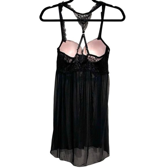 Daisy Fuentes Babydoll Lace Sheer Lingerie Black & Pink Padded Push Up Bra NWOT - Picture 4 of 11